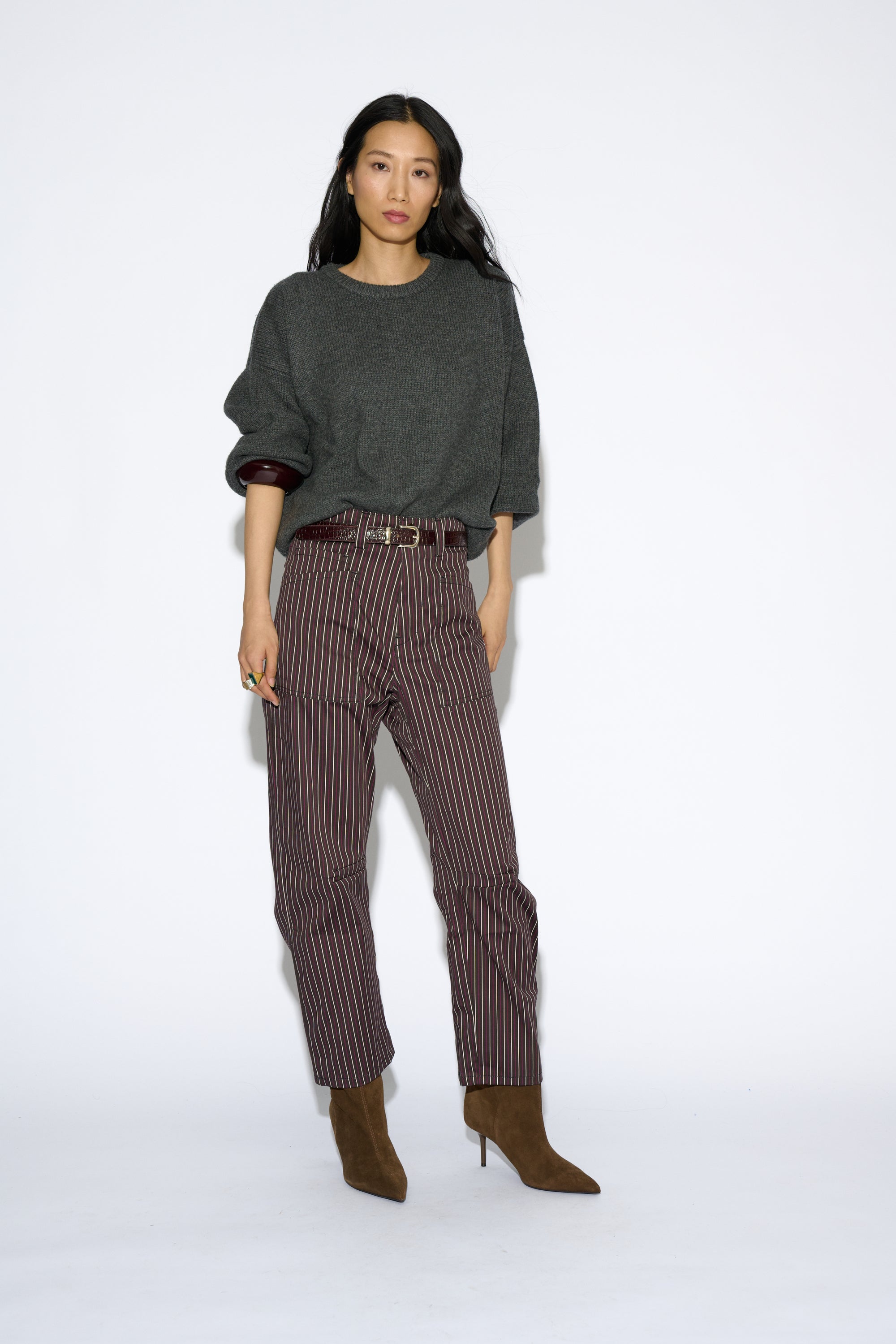 BRUNA BROWN STRIPED TROUSERS