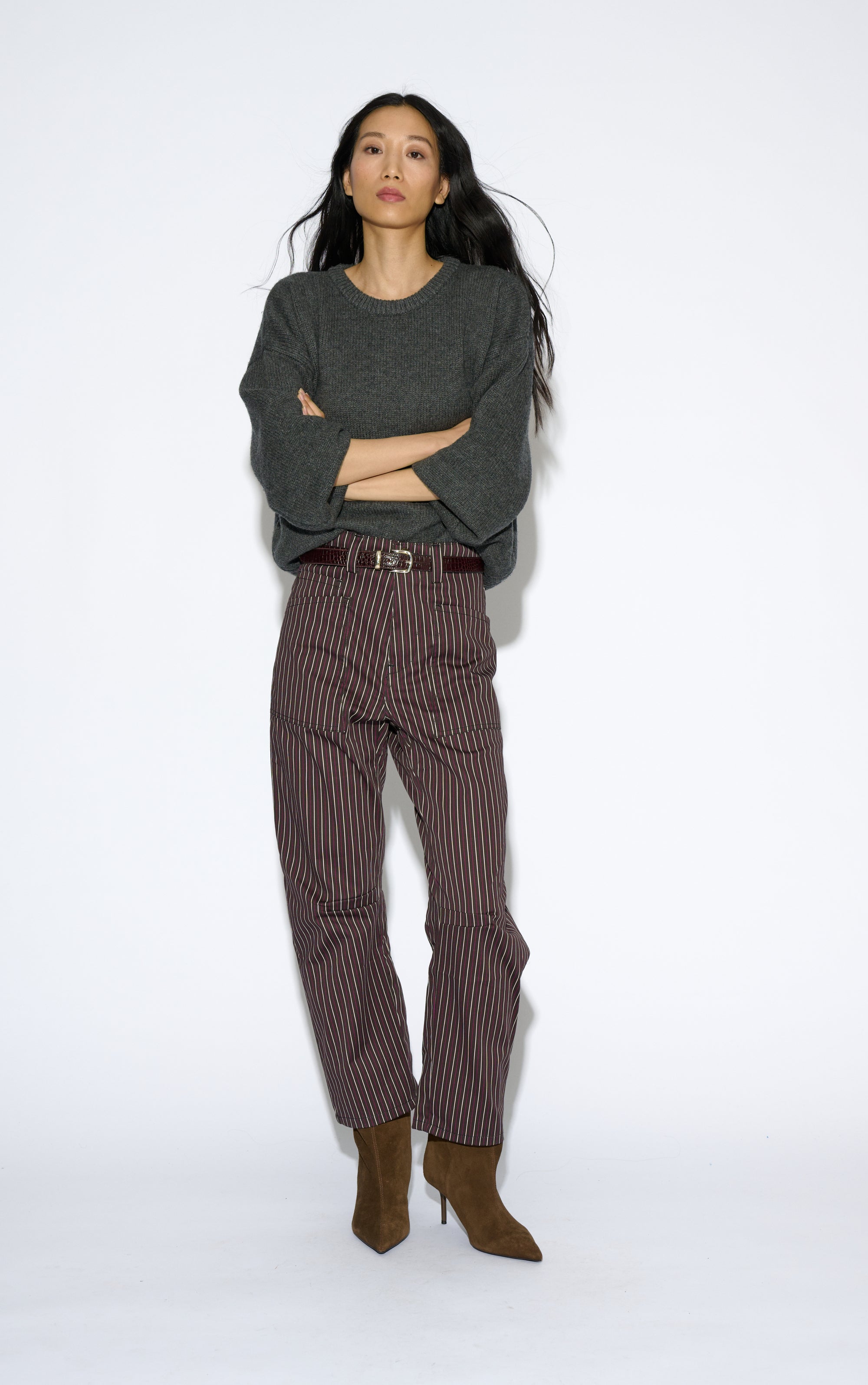 BRUNA BROWN STRIPED TROUSERS