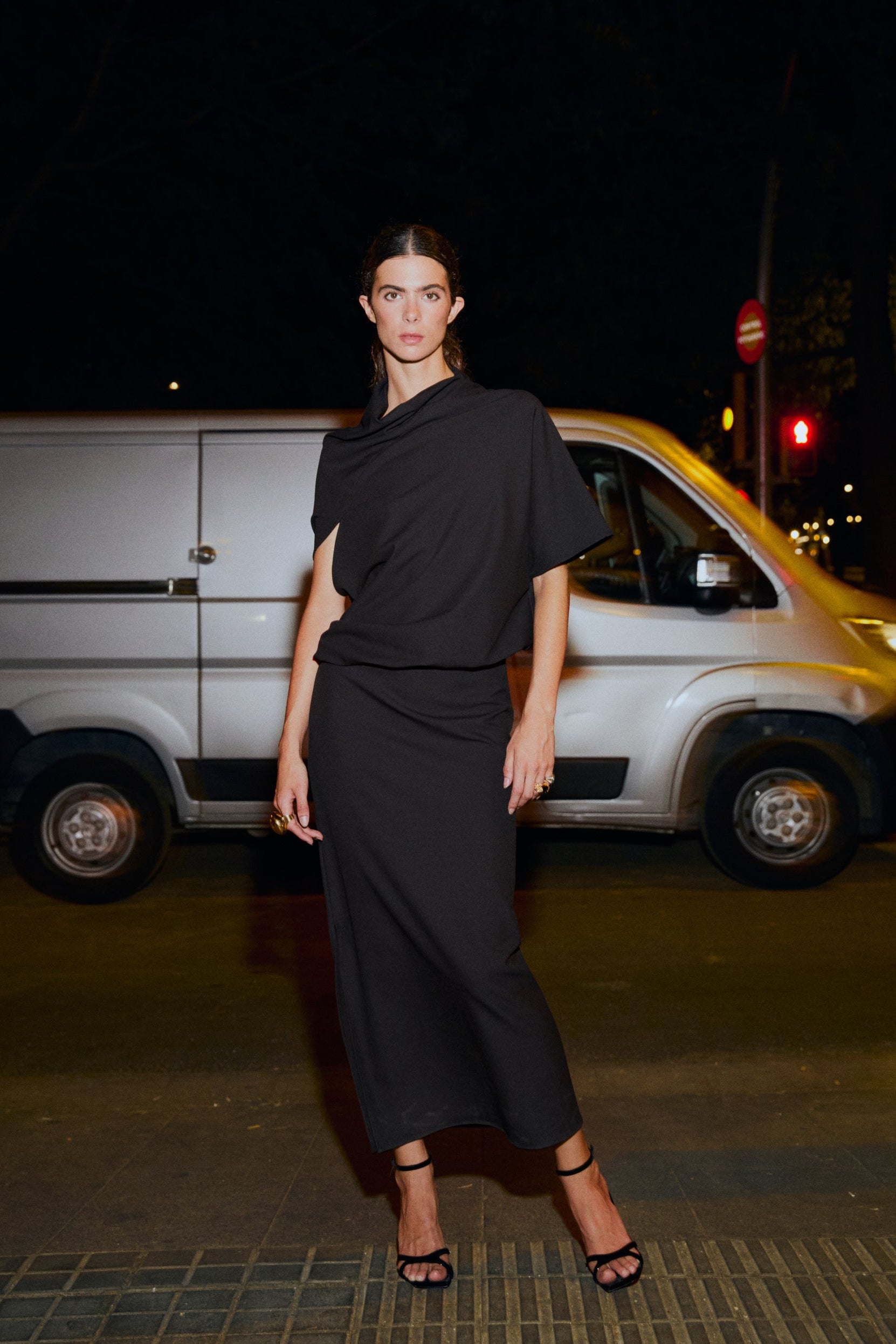 GRETA ASYMMETRICAL BLACK DRESS