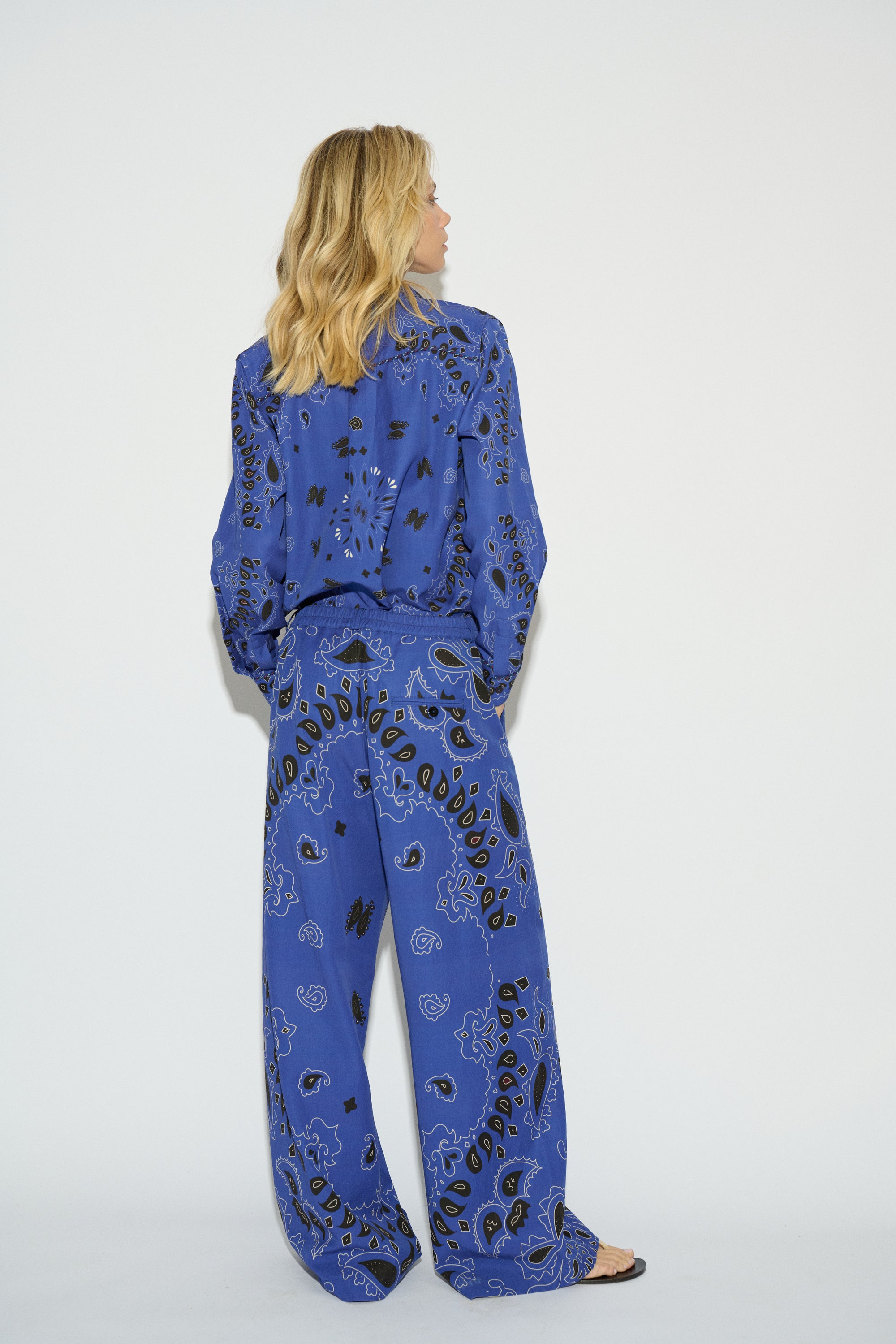 NALA SHIRT WITH PRINTED LAPEL COLLAR BLUE