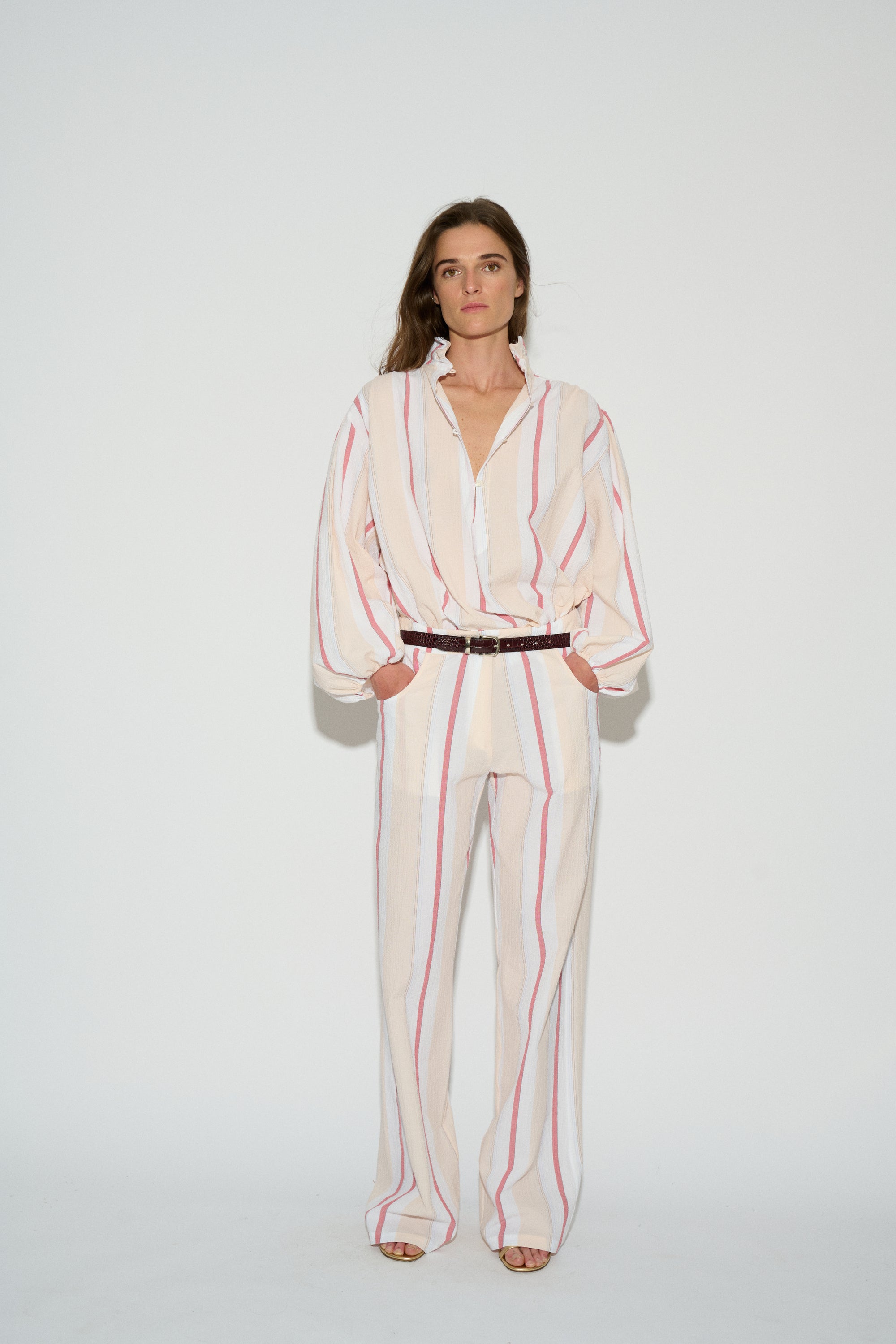 STRAIGHT LEG MAYA PANTS WITH RAW STRIPES