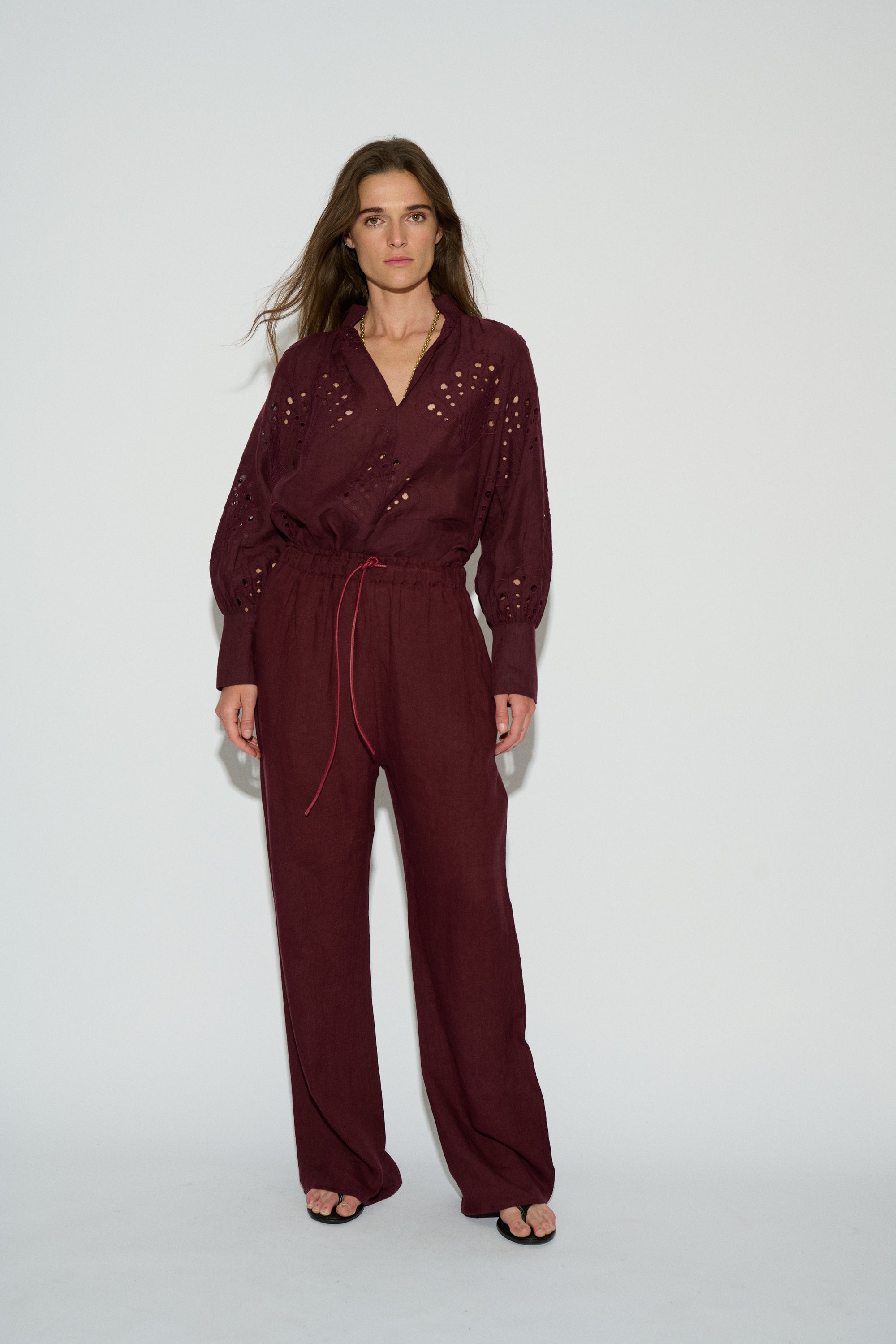 MILLIE BLOUSE SWISS EMBROIDERY BURGUNDY