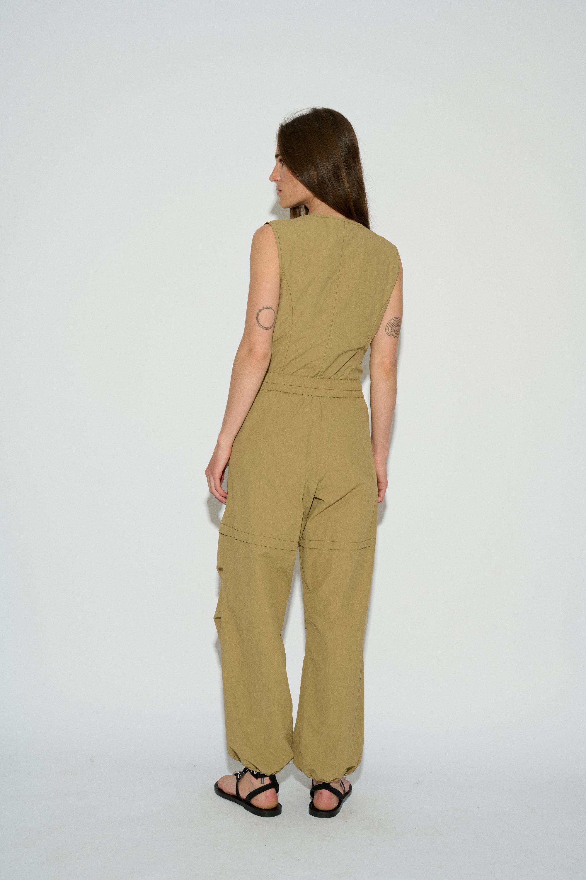 CAMILA NYLON BEIGE BUMPER PANTS