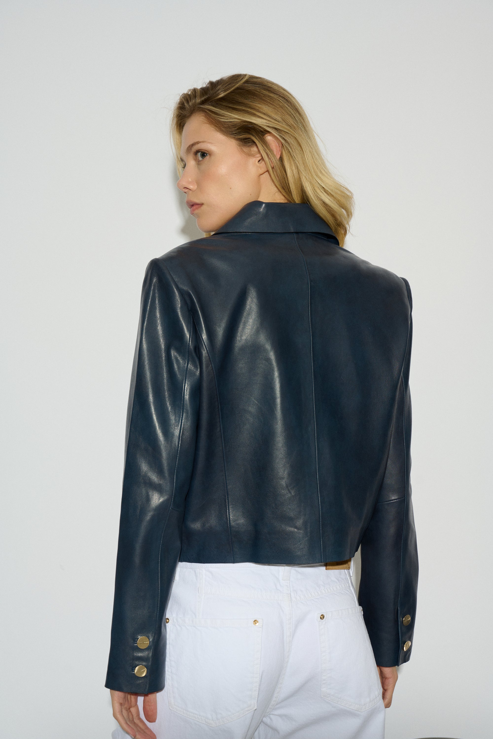 CHAQUETA TATIANA SOLAPA PIEL NAPA AZUL