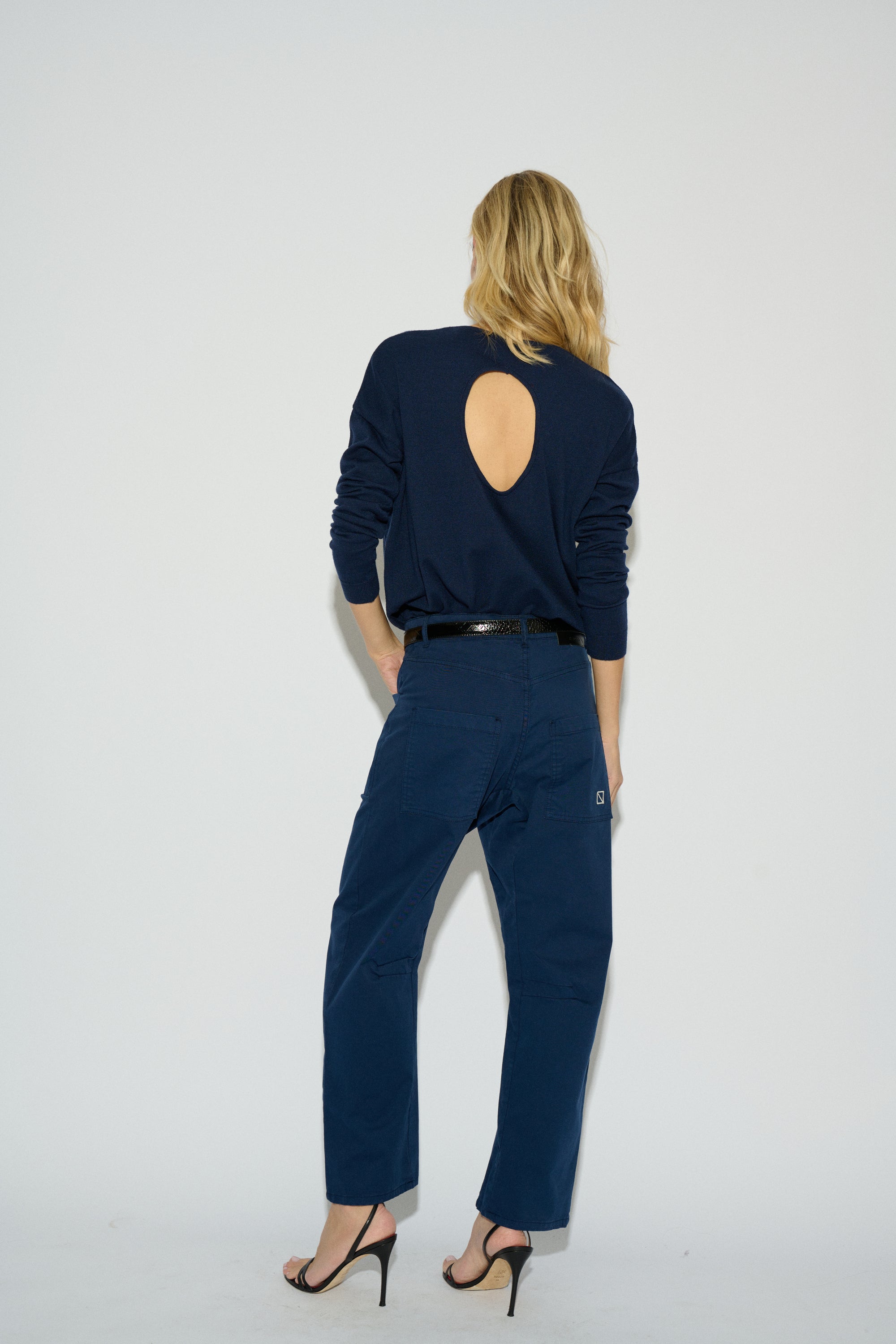 BRUNA BARREL MID-RISE NAVY TROUSERS