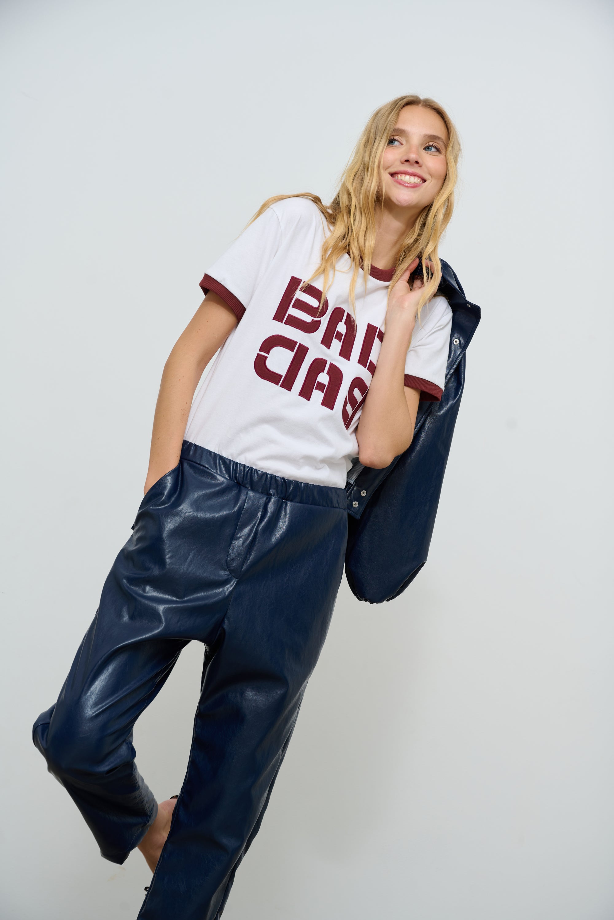 PANTS PAULA LEATHER NAVY