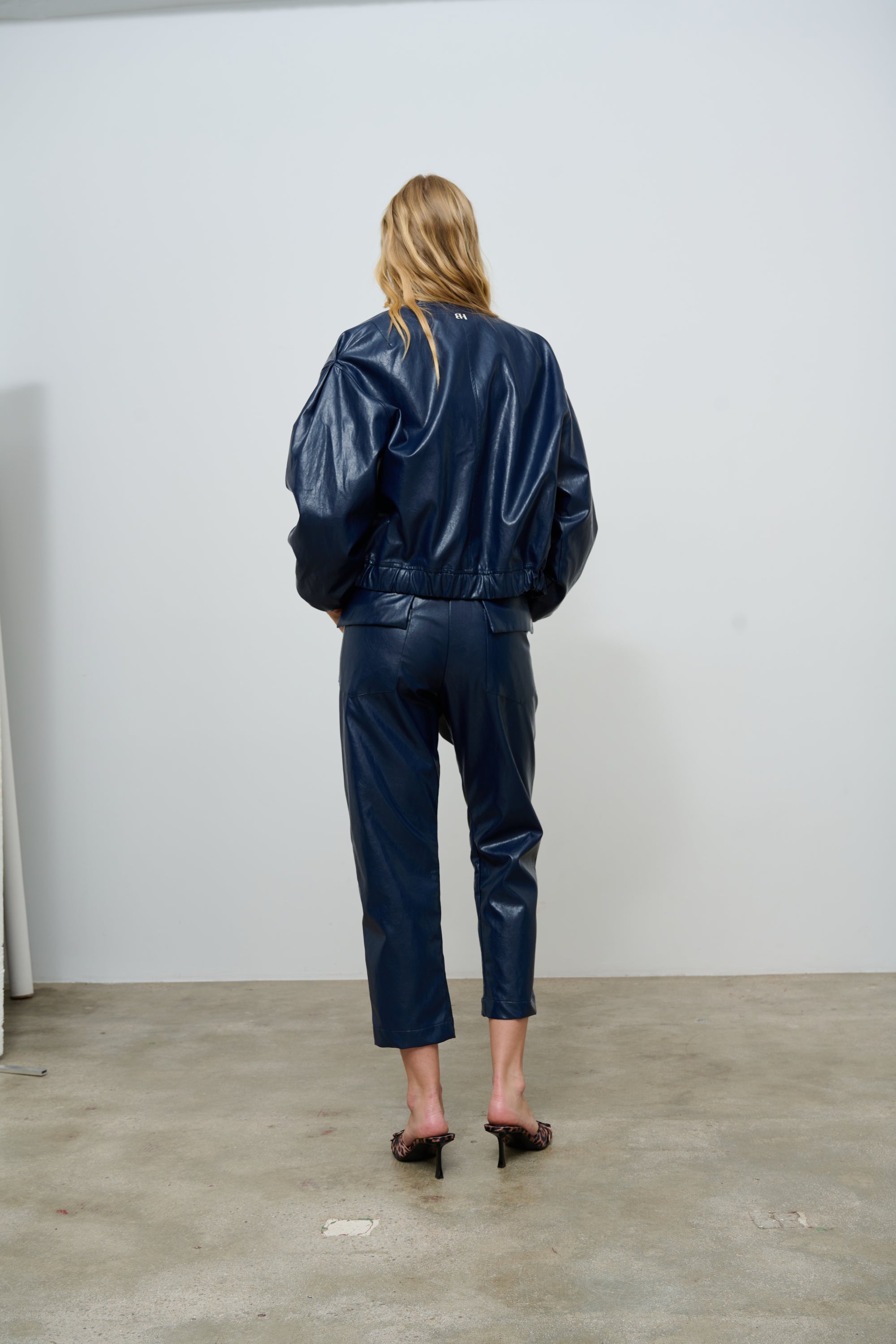 PAULA LEATHER NAVY PANTS