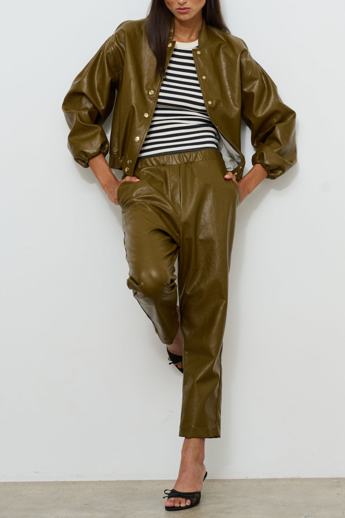 PANTS PAULA SS KHAKI LEATHER