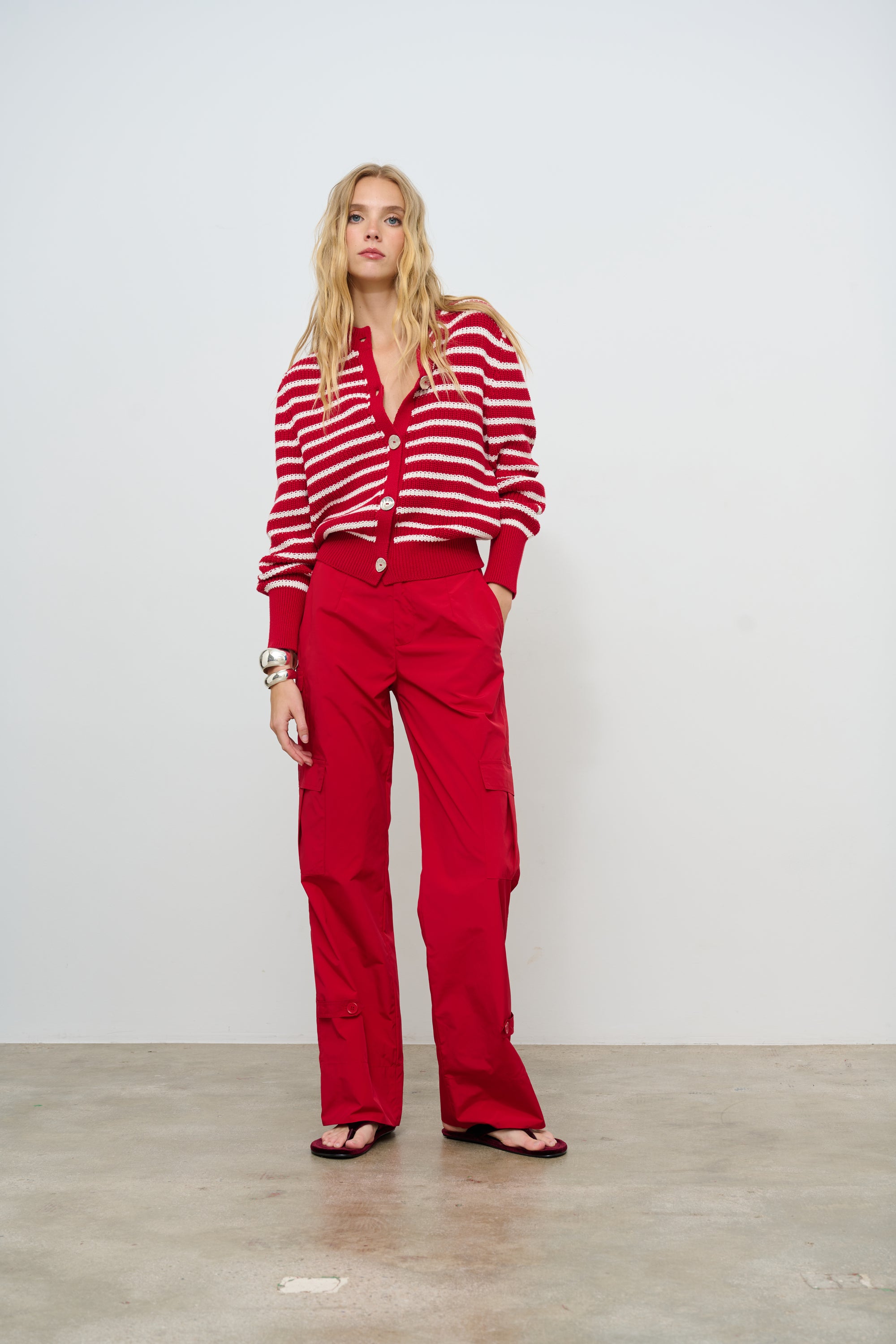CARDIGAN BERRY STRIPES RED