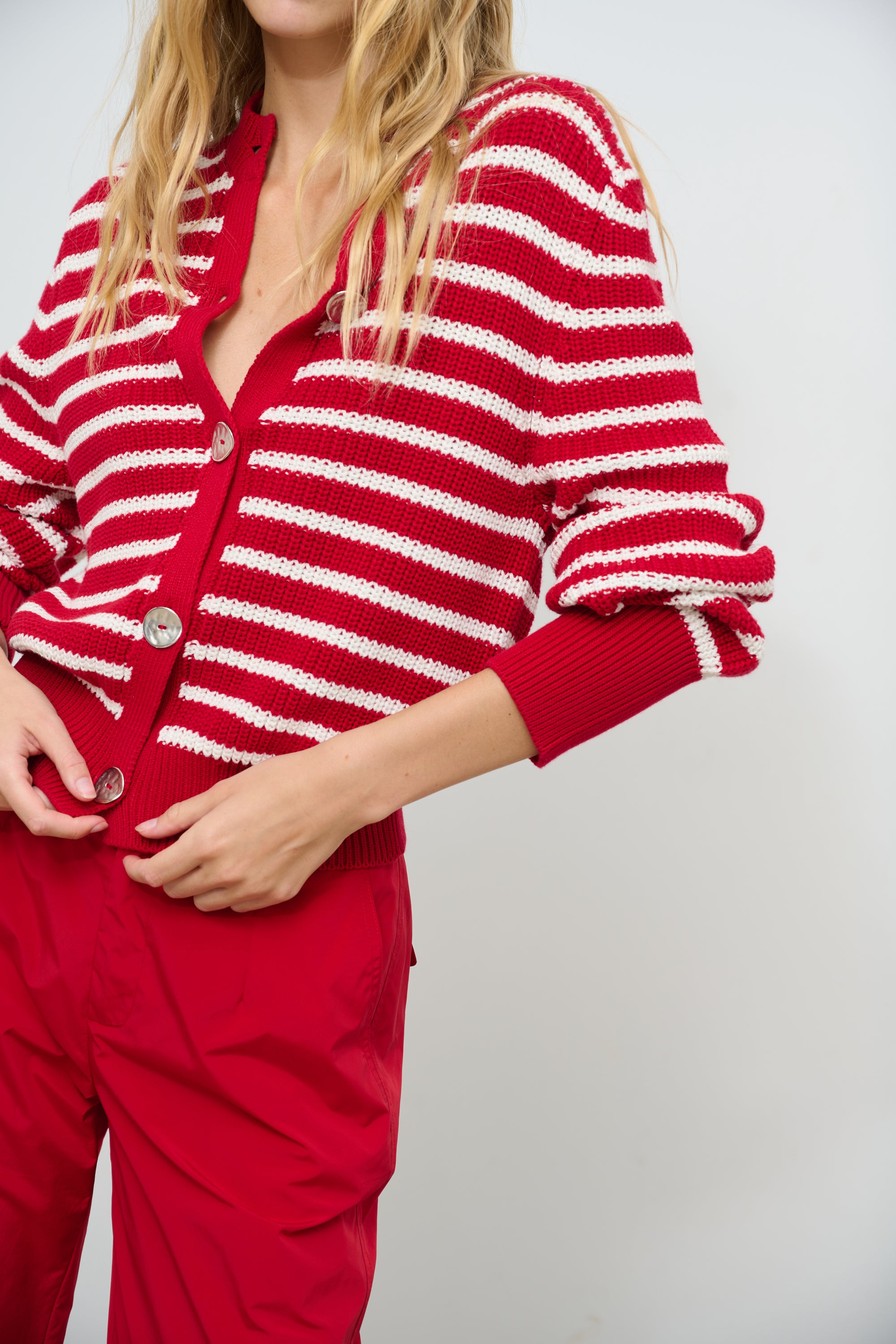 BERRY STRIPES RED CARDIGAN