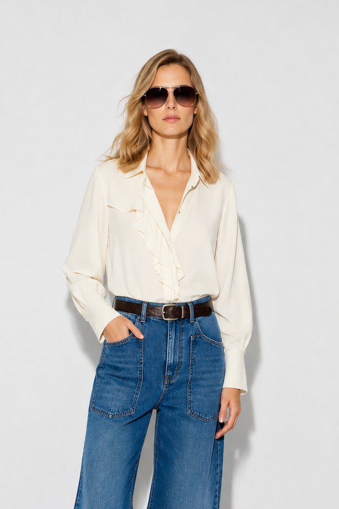 CAMISA JUNO CREPE VOLANTE BLANCA
