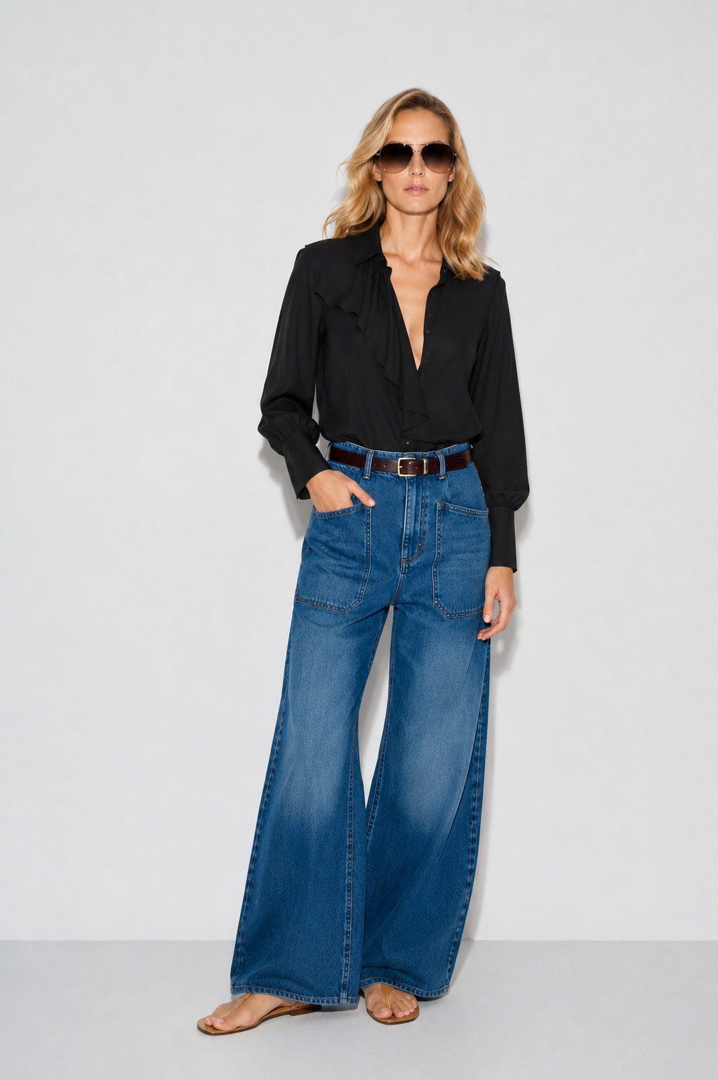 CAMISA JUNO CREPE VOLANTE NEGRA