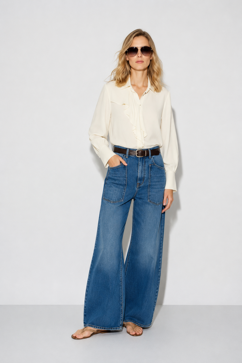 CAMISA JUNO CREPE VOLANTE BLANCA