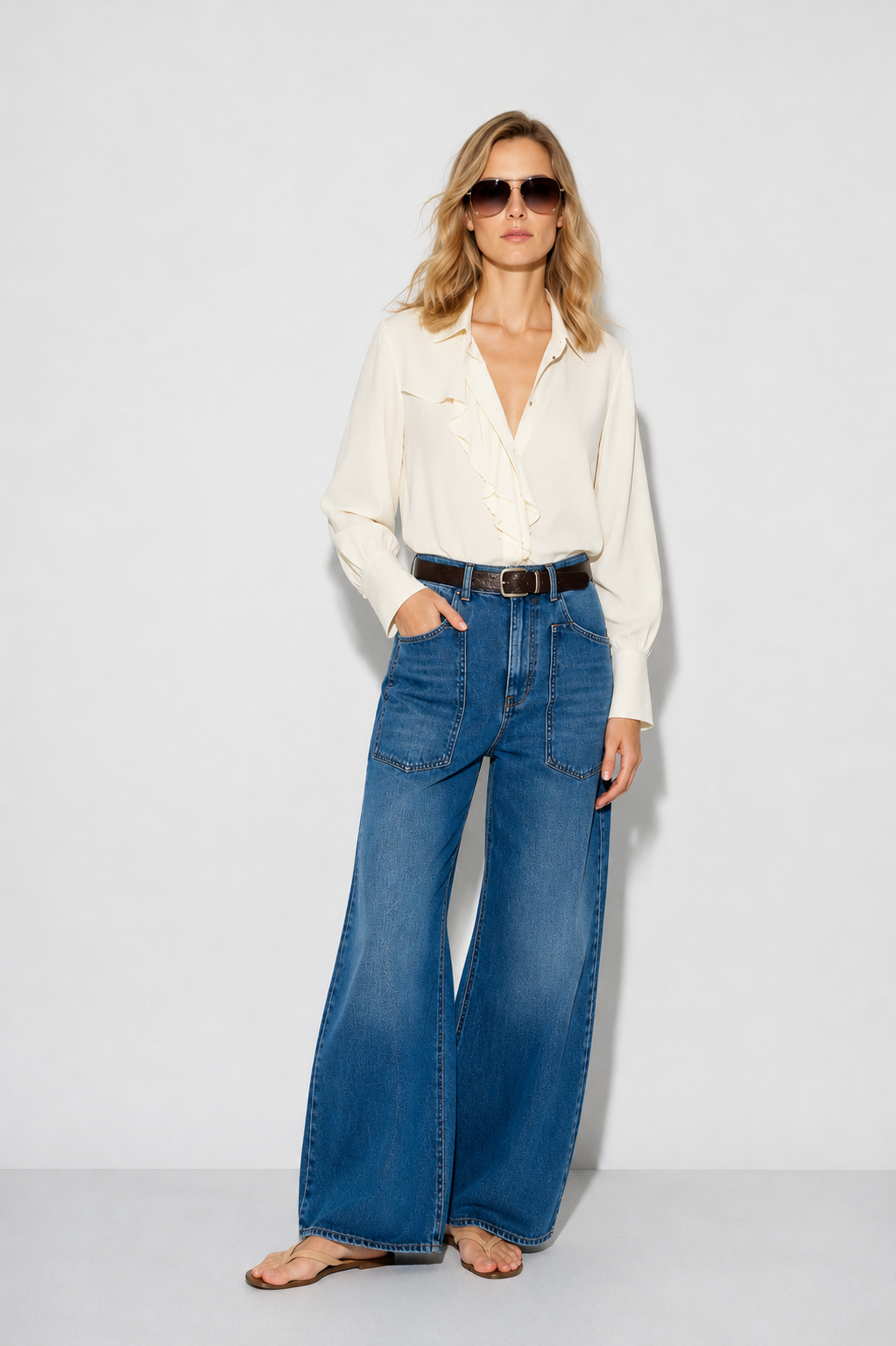 CAMISA JUNO CREPE VOLANTE BLANCA