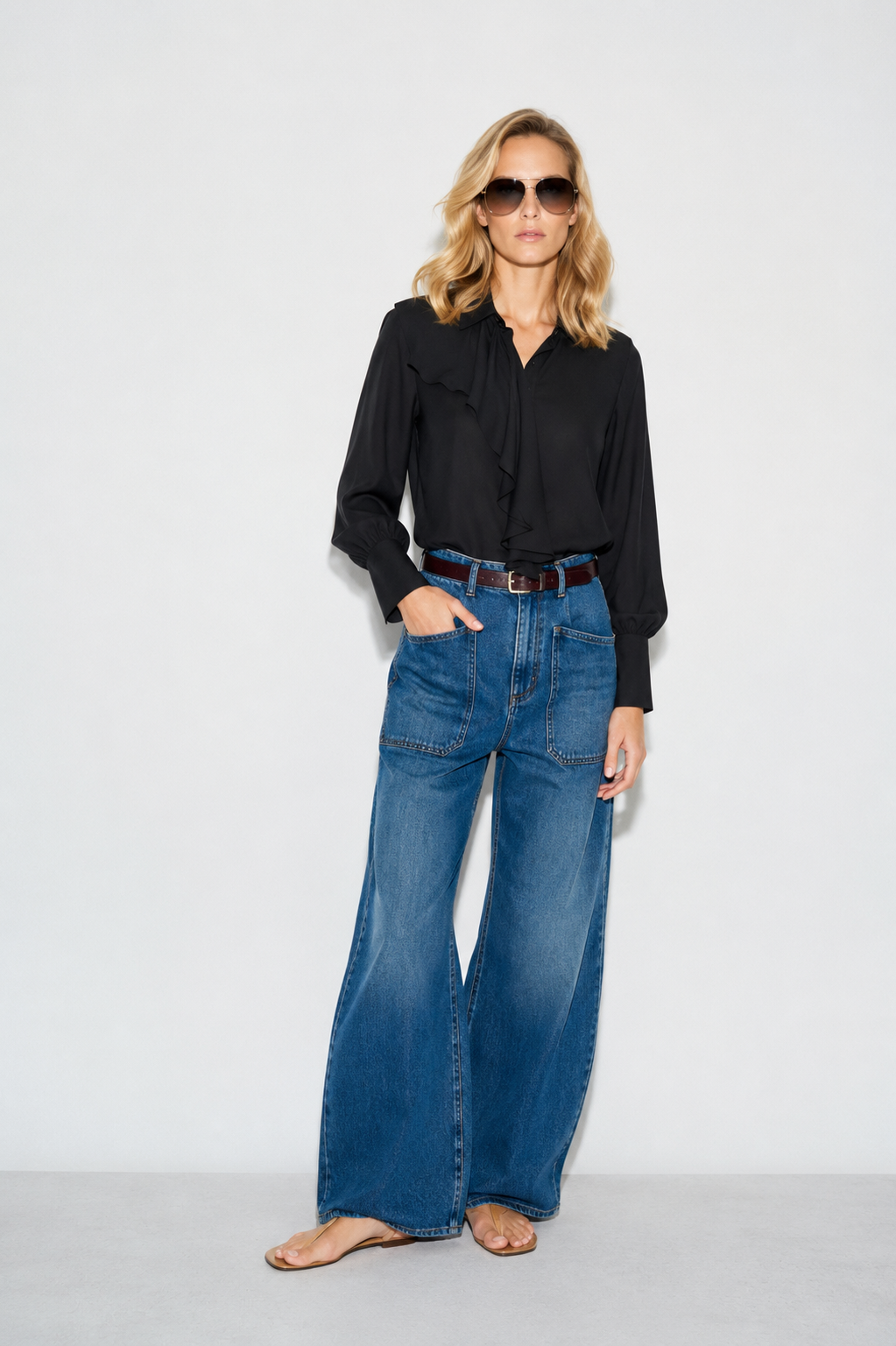 CAMISA JUNO CREPE VOLANTE NEGRA