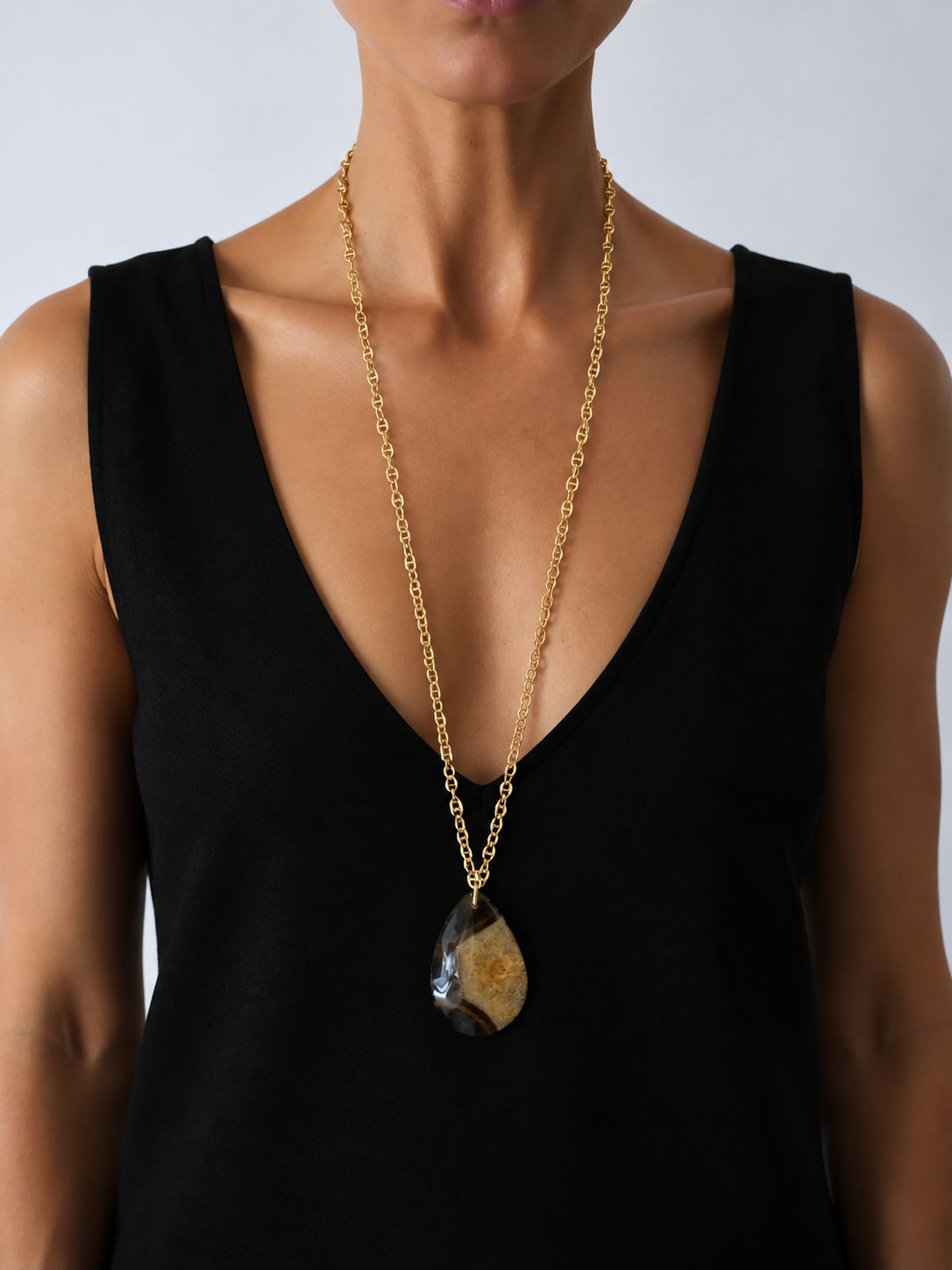 Collar ágata con cadena calabrote oro