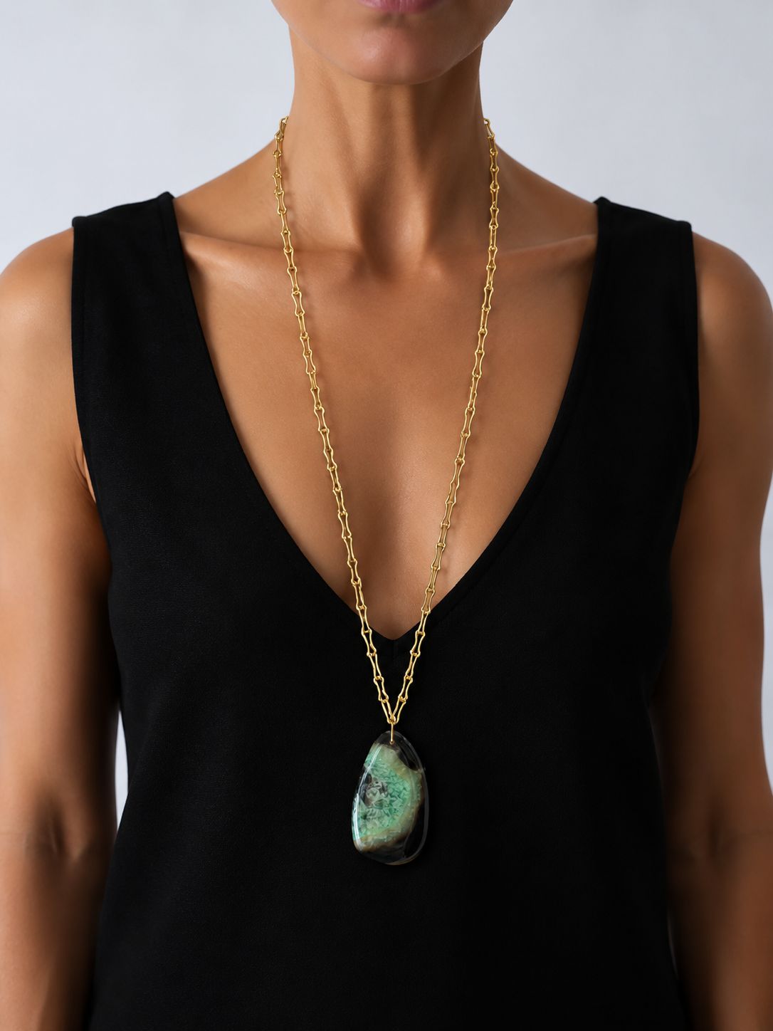 Collar ágata con cadena eslabón oro