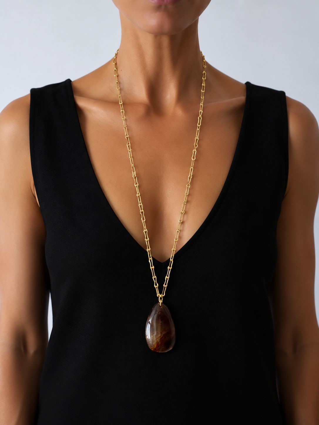 Collar ágata con cadena eslabón oro
