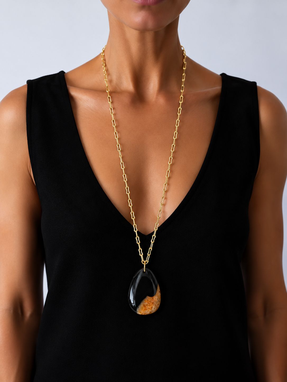 Collar ágata con cadena eslabón oro