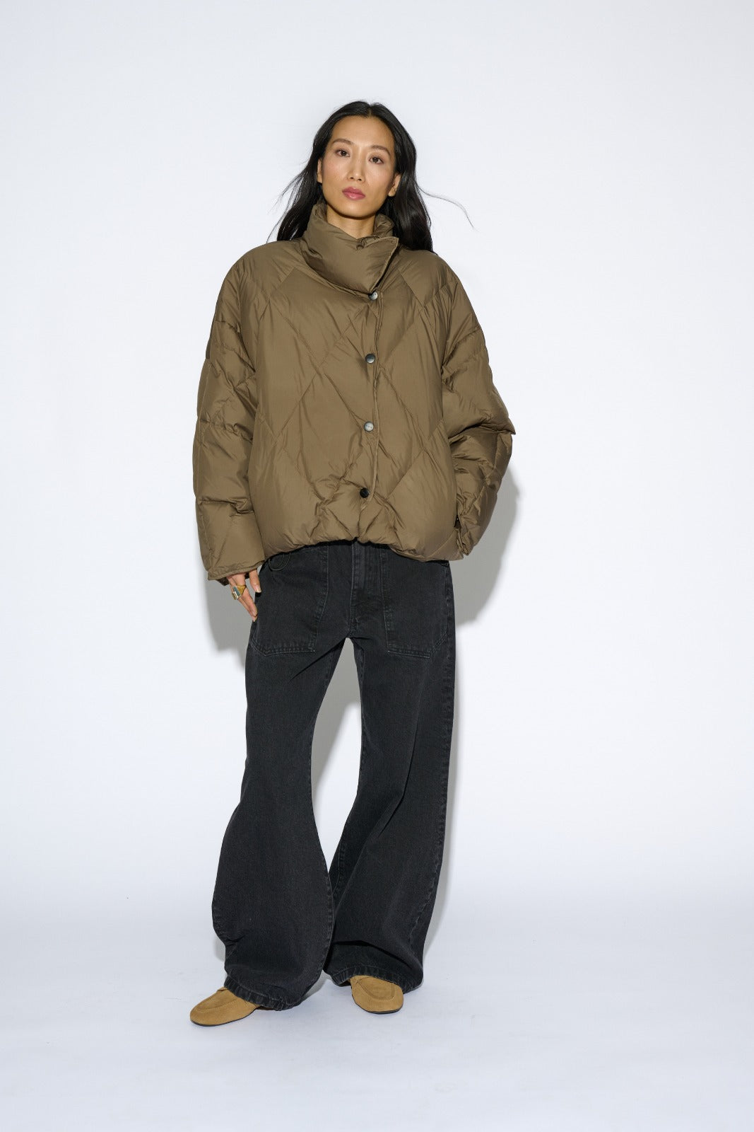 LONDON QUILTED KHAKI COAT